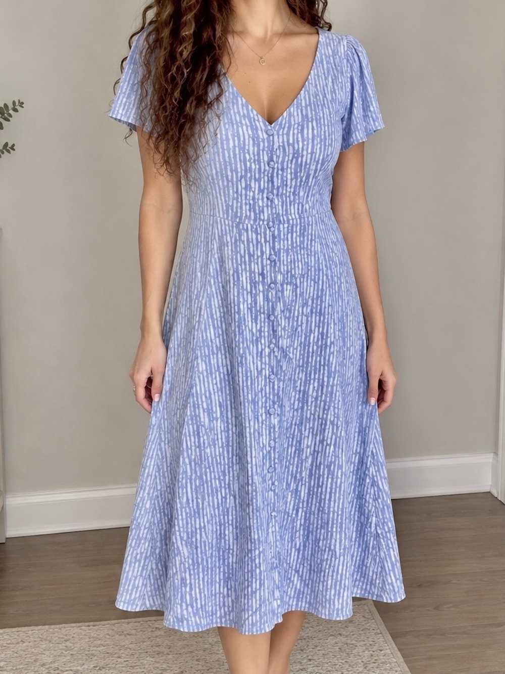 Penningtons Blue Striped Button-Front Midi Dress